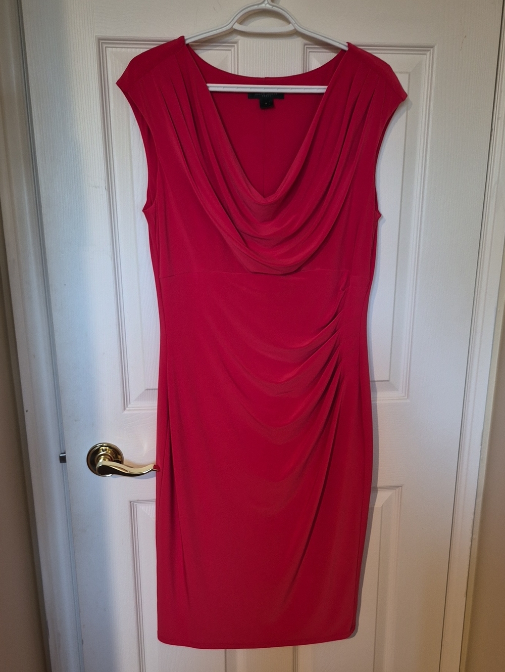 LRL RALPH LAUREN Dress 14 Red Ruched Faux Wrap Sexy Romantic Stretch Occasion